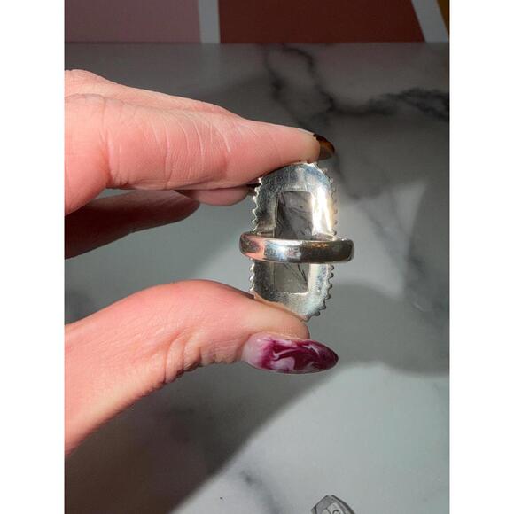 Large Tourmaline & Quartz Sterling Silver Ring: Size 7 - Picture 5 of 9